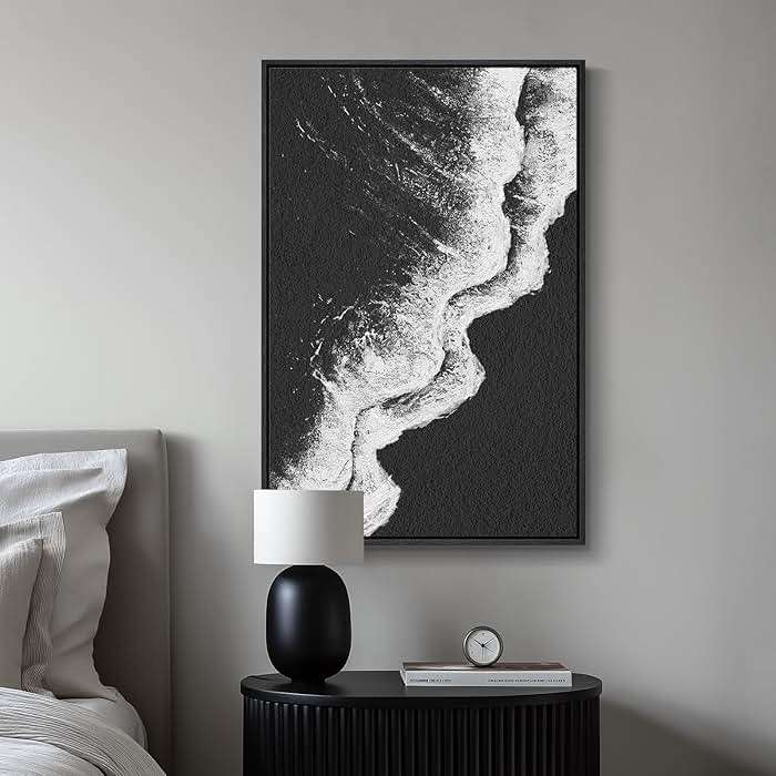 Framed Black and White Abstract Beach Canvas Wall Art, Modern Minimalist Art Prints Paintings Artwork for Walls, Ocean Wave Pictures for Living Room Dining Room Bedroom Bathroom Wall Decor 24x36 In - Image 4