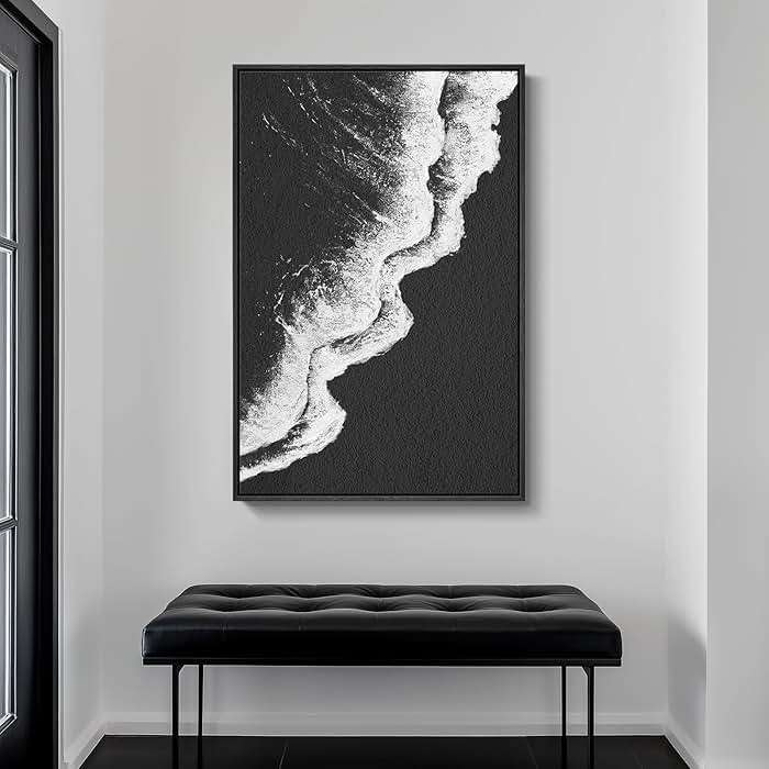 Framed Black and White Abstract Beach Canvas Wall Art, Modern Minimalist Art Prints Paintings Artwork for Walls, Ocean Wave Pictures for Living Room Dining Room Bedroom Bathroom Wall Decor 24x36 In - Image 5