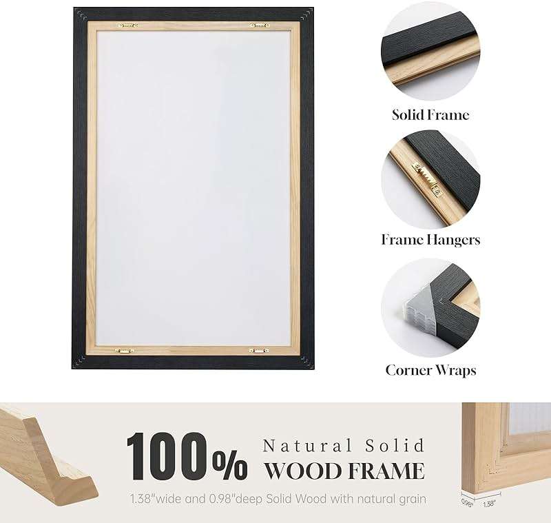 Framed Black and White Abstract Beach Canvas Wall Art, Modern Minimalist Art Prints Paintings Artwork for Walls, Ocean Wave Pictures for Living Room Dining Room Bedroom Bathroom Wall Decor 24x36 In - Image 7