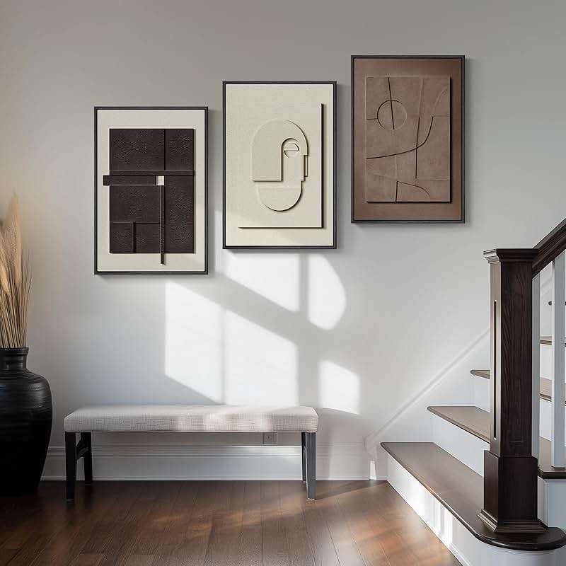 3D Textured Framed Abstract Wall Art, 3 Piece Modern Paintings Artwork for Walls, Black White Brown Geometric Sandstone Texture Pictures for Living Room Dining Room Bedroom Office Wall Decor 16x24 In - Image 6