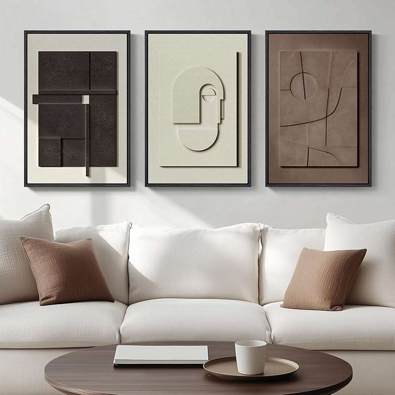 3D Textured Framed Abstract Wall Art, 3 Piece Modern Paintings Artwork for Walls, Black White Brown Geometric Sandstone Texture Pictures for Living Room Dining Room Bedroom Office Wall Decor 16x24 In - Image 9