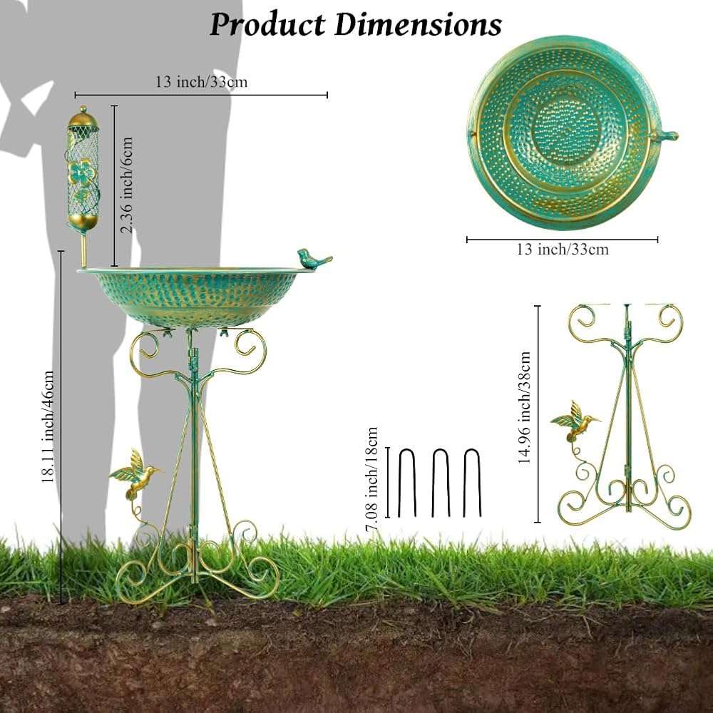 dreamysoul Bird Bath 13" Dia Bowl, Metal Birdbath with Mesh Feeder, Pedestal Bird Baths for Outside Outdoors Garden Patio Yard - Image 3