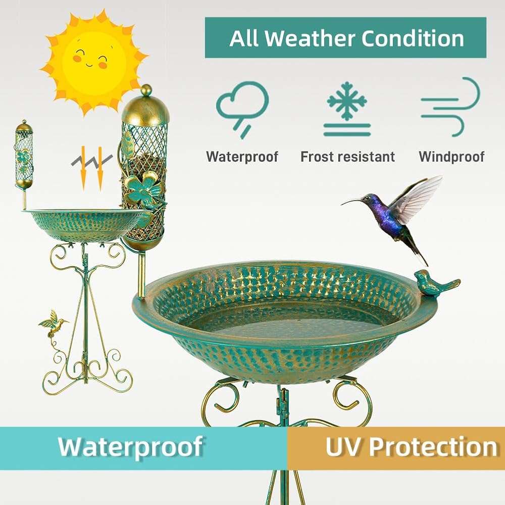 dreamysoul Bird Bath 13" Dia Bowl, Metal Birdbath with Mesh Feeder, Pedestal Bird Baths for Outside Outdoors Garden Patio Yard - Image 5