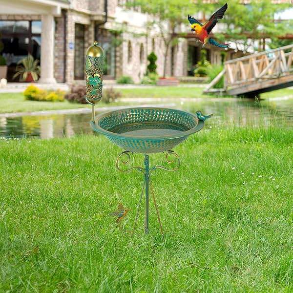 dreamysoul Bird Bath 13" Dia Bowl, Metal Birdbath with Mesh Feeder, Pedestal Bird Baths for Outside Outdoors Garden Patio Yard - Image 7
