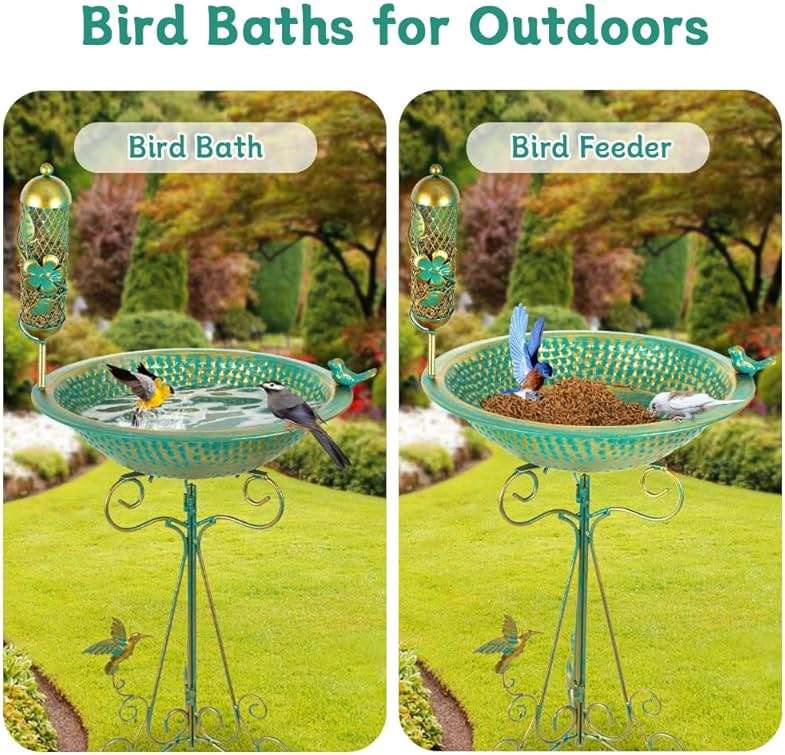 dreamysoul Bird Bath 13" Dia Bowl, Metal Birdbath with Mesh Feeder, Pedestal Bird Baths for Outside Outdoors Garden Patio Yard - Image 8