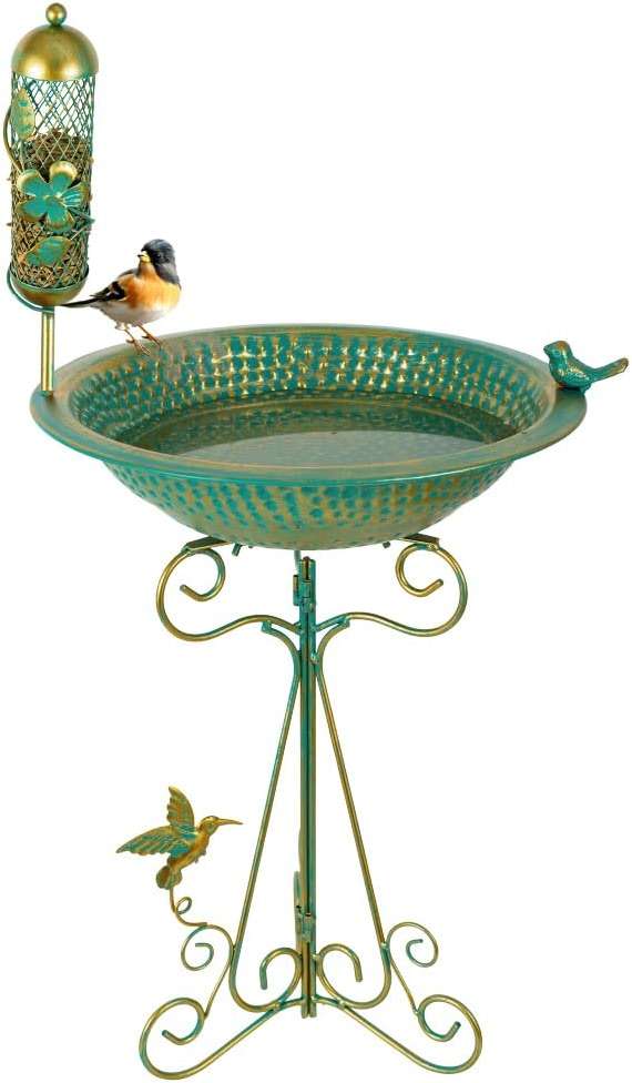 dreamysoul Bird Bath 13" Dia Bowl, Metal Birdbath with Mesh Feeder, Pedestal Bird Baths for Outside Outdoors Garden Patio Yard - Image 9