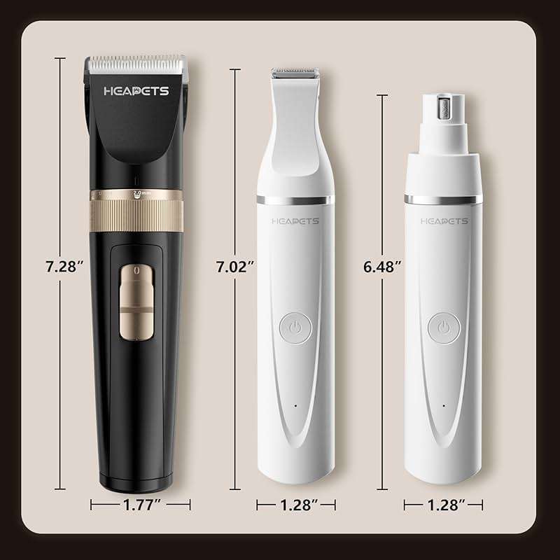 HEAPETS Dog Hair Clippers for Grooming Kit and Dog Paw Trimmer Nail Grinder for Grooming, Low Noise Rechargeable Cordless, Shaver Grooming Supplies for Pet Cats Dogs (Black, White) - Image 9