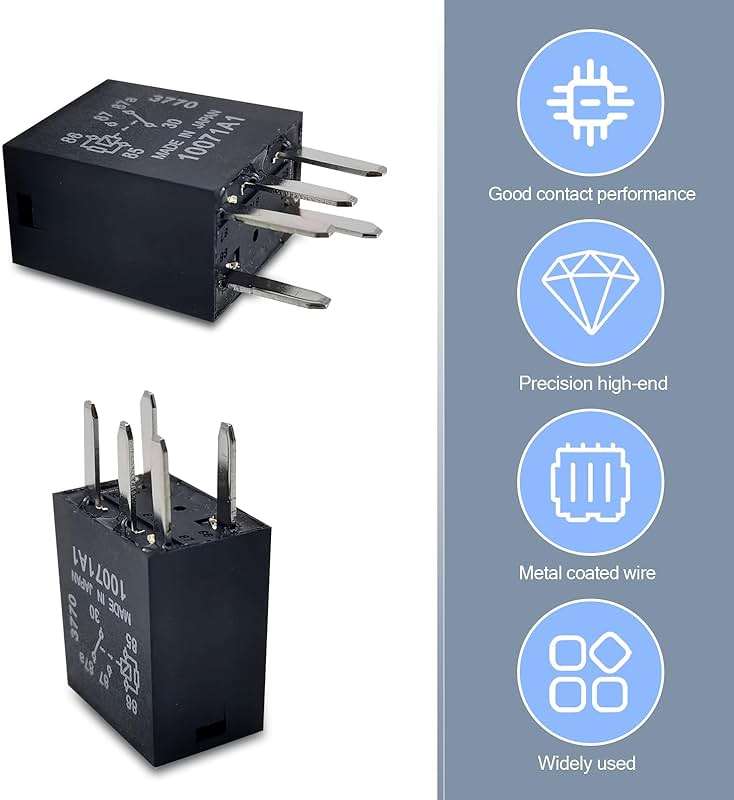 Tesnaao 2 PCS Automotive Fuel Pump Relay, 12V Direct Plug Power Relay, 0.98" x 0.86" Five-Pin Multipurpose Relay, Universal for Most Cars (Black) - Image 3
