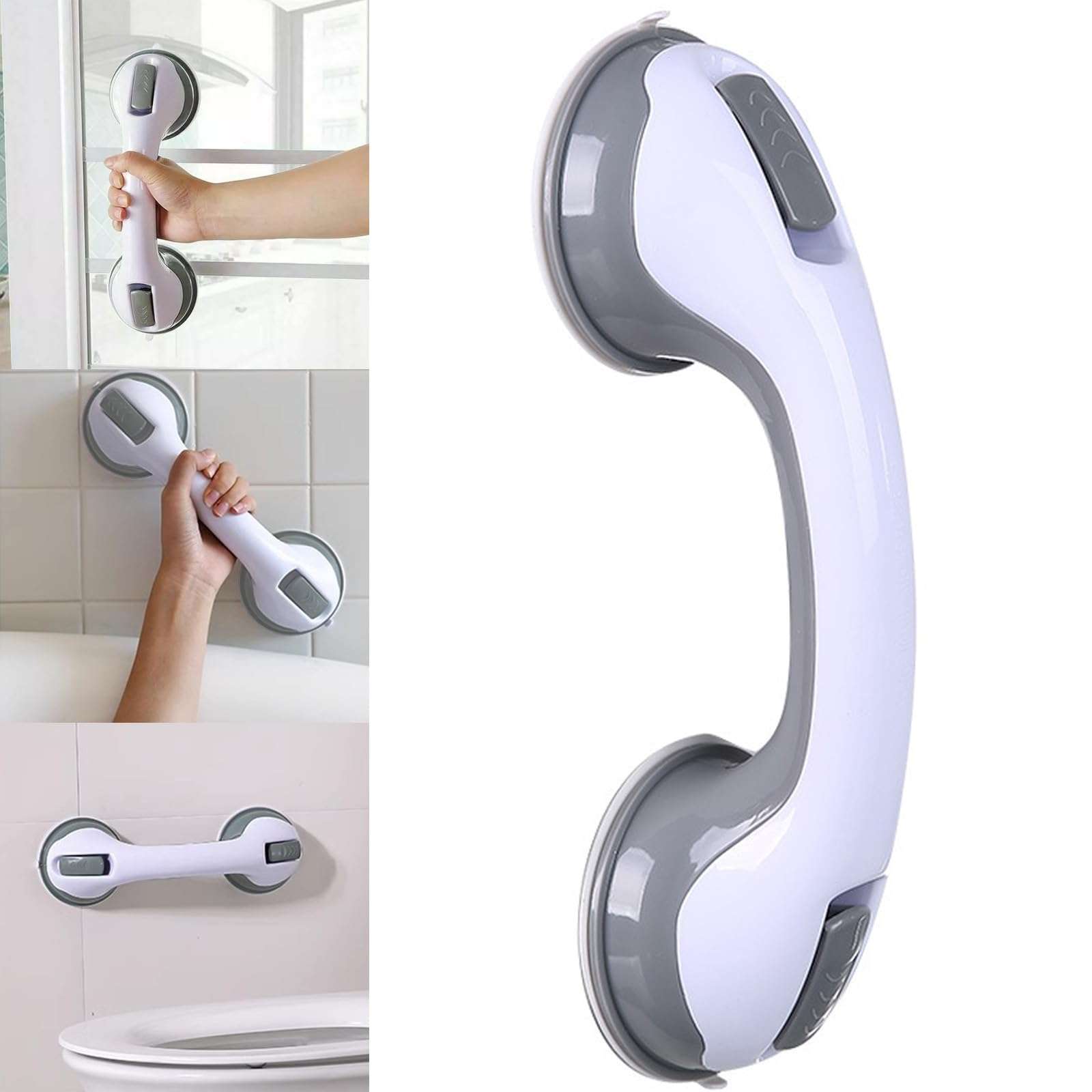 Heartfeltyire Shower Handles for Elderly Suction Seniors Cup 12 Inch Grey Grab Bar Safety Rail for Bathtubs Showers Bathroom Walls Tub Toilet with Strong Hold Grip Injury Handicap Elderly - Image 1