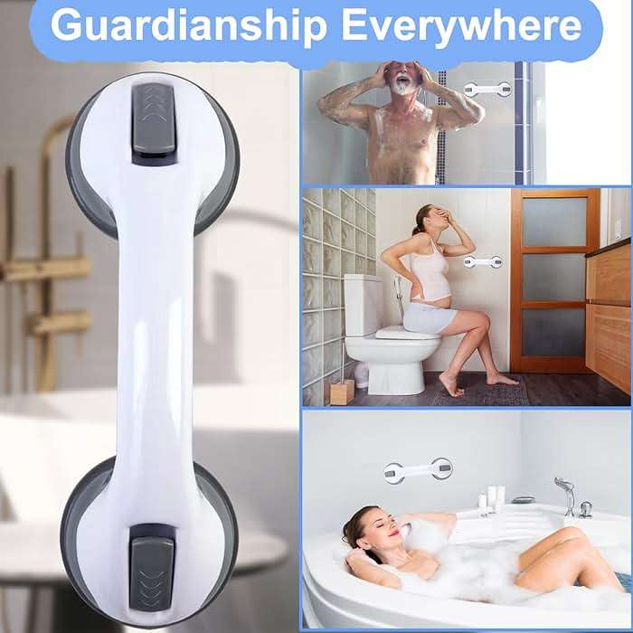 Heartfeltyire Shower Handles for Elderly Suction Seniors Cup 12 Inch Grey Grab Bar Safety Rail for Bathtubs Showers Bathroom Walls Tub Toilet with Strong Hold Grip Injury Handicap Elderly - Image 6