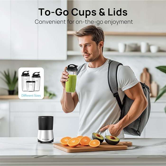 Consciot CB08 11-Piece Blender for Kitchen and Personal Size, Blend Shakes and Smoothies, Frozen Drinks, Baby Food, Spreads & More, 3 Portable To-Go Cups & 2 Spout Lids & 1 Solid Lid, 900 Peak Watts - Image 2