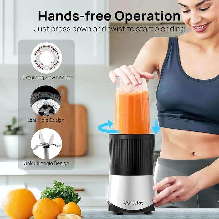 Consciot CB08 11-Piece Blender for Kitchen and Personal Size, Blend Shakes and Smoothies, Frozen Drinks, Baby Food, Spreads & More, 3 Portable To-Go Cups & 2 Spout Lids & 1 Solid Lid, 900 Peak Watts - Image 4