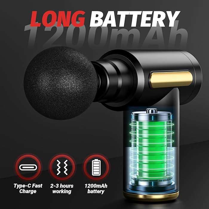 Brantefa Massage Gun, Small Travel Tool, Massage Gun Deep Tissue,Percussion Handheld Portable Muscle Massager Tool for Full Body Pain Relief, Ideal Gifts for Men, Women(Black) - Image 3