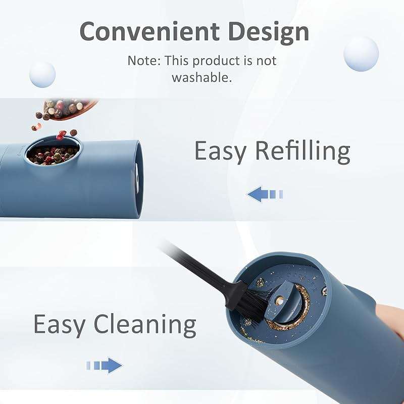 SAKAMOSH Electric Salt and Pepper Grinder Set, Rechargeable,Adjustable Coarseness with LED Light, Electric Salt and Pepper Shakers Refillable(2 Packs, Blue) - Image 5