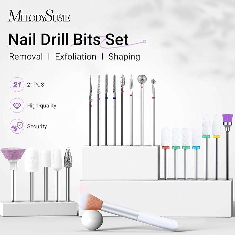 MelodySusie 21pcs Nail Drill Bit Set with Portable Holder Case, 3/32'' Ceramic Diamond Carbide Acrylic Gel Nail Art Tool Kit, Cuticle Remover Bit for Acrylic Dip Powder, Manicure Pedicure, Salon Home - Image 2