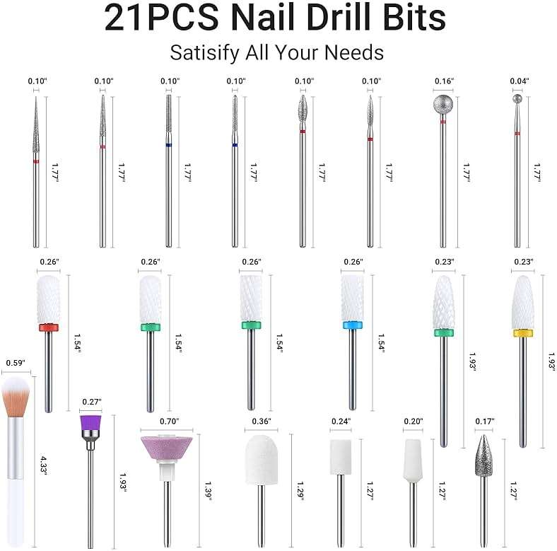 MelodySusie 21pcs Nail Drill Bit Set with Portable Holder Case, 3/32'' Ceramic Diamond Carbide Acrylic Gel Nail Art Tool Kit, Cuticle Remover Bit for Acrylic Dip Powder, Manicure Pedicure, Salon Home - Image 8