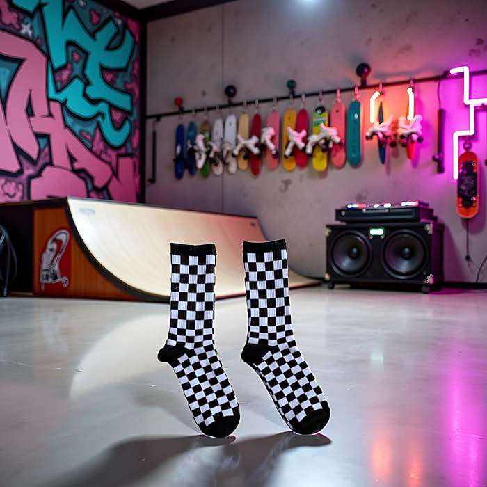 Calsgkspray 1Pair Purple Fashion Harajuku Trends Checkerboard Socks Geometric Checkered Socks Hip Hop Cotton Unisex Print Skateboard Soks Easy to Wear, Novelty and More,Clothing, Shoes and Jewelry - Image 2