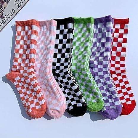 Calsgkspray 1Pair Purple Fashion Harajuku Trends Checkerboard Socks Geometric Checkered Socks Hip Hop Cotton Unisex Print Skateboard Soks Easy to Wear, Novelty and More,Clothing, Shoes and Jewelry - Image 7