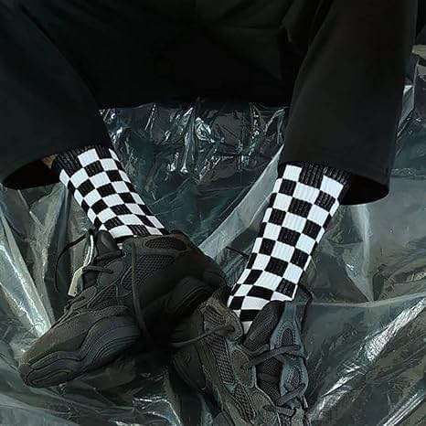 Calsgkspray 1Pair Purple Fashion Harajuku Trends Checkerboard Socks Geometric Checkered Socks Hip Hop Cotton Unisex Print Skateboard Soks Easy to Wear, Novelty and More,Clothing, Shoes and Jewelry - Image 8