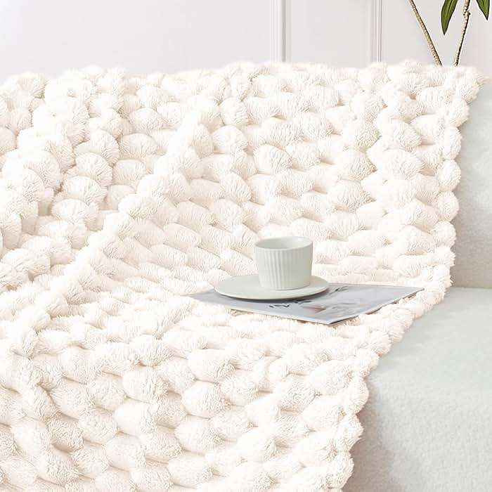 Whale Flotilla Fleece Throw Blanket for Couch or Bed, Luxury Super Soft Lightweight Summer Blanket, 3D Jacquard Cozy Fluffy Plush Decorative Sofa Chair Blanket for Mom Dad, 50x60 Inch, Ivory - Image 4