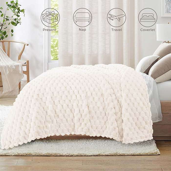 Whale Flotilla Fleece Throw Blanket for Couch or Bed, Luxury Super Soft Lightweight Summer Blanket, 3D Jacquard Cozy Fluffy Plush Decorative Sofa Chair Blanket for Mom Dad, 50x60 Inch, Ivory - Image 6