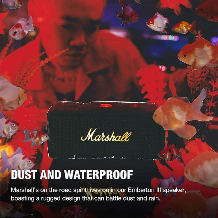 Marshall Emberton III Portable Bluetooth Speaker - Rugged Waterproof/Dust-Proof Design | Loud Stereo Sound, Deep Bass | Compact and Wireless for Travel and Outdoors - Black and Brass - Image 5