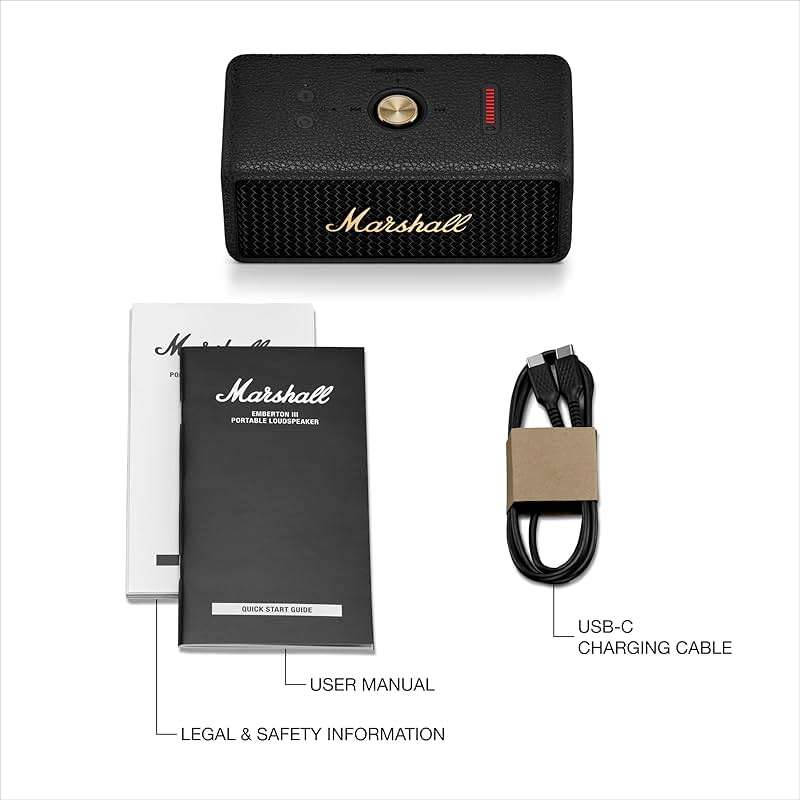 Marshall Emberton III Portable Bluetooth Speaker - Rugged Waterproof/Dust-Proof Design | Loud Stereo Sound, Deep Bass | Compact and Wireless for Travel and Outdoors - Black and Brass - Image 9