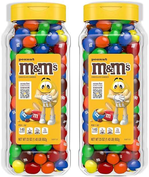 M&M's Peanut Candy Jars, Assorted Chocolate Candies, Party Size Bulk, Movie Night Treats, Buffet Chocolates, Resealable and Recyclable, 23 Ounces Each, Pack of 2 - Image 1