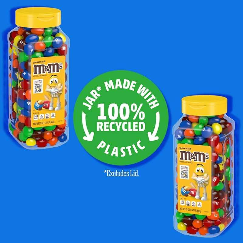 M&M's Peanut Candy Jars, Assorted Chocolate Candies, Party Size Bulk, Movie Night Treats, Buffet Chocolates, Resealable and Recyclable, 23 Ounces Each, Pack of 2 - Image 2