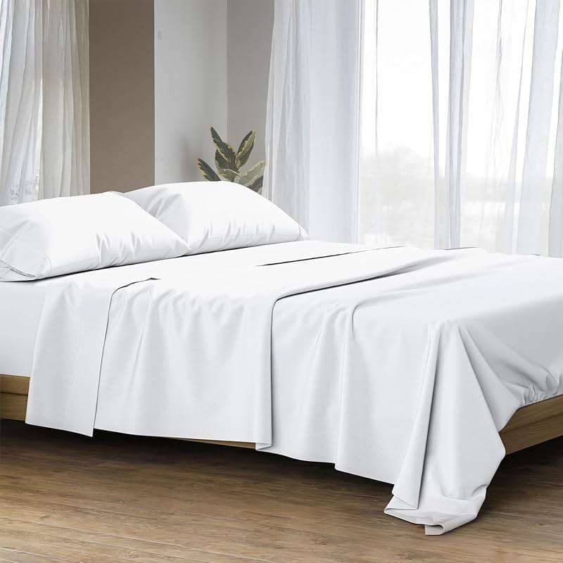 Ashton Sheets Egyptian Cotton Queen Sheets Set - Luxury 1500 Series 100% Egyptian Cotton High Thread Count Sheet (4 PC, White), Soft, Cooling, Sateen, 17" Deep Pocket Sheet Set Prestige Collection - Image 1