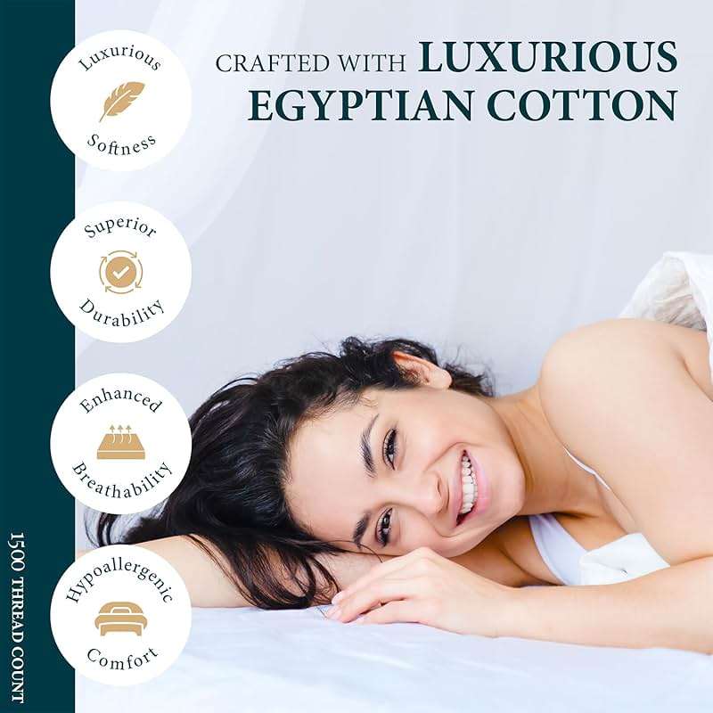 Ashton Sheets Egyptian Cotton Queen Sheets Set - Luxury 1500 Series 100% Egyptian Cotton High Thread Count Sheet (4 PC, White), Soft, Cooling, Sateen, 17" Deep Pocket Sheet Set Prestige Collection - Image 2