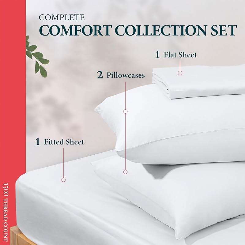Ashton Sheets Egyptian Cotton Queen Sheets Set - Luxury 1500 Series 100% Egyptian Cotton High Thread Count Sheet (4 PC, White), Soft, Cooling, Sateen, 17" Deep Pocket Sheet Set Prestige Collection - Image 3