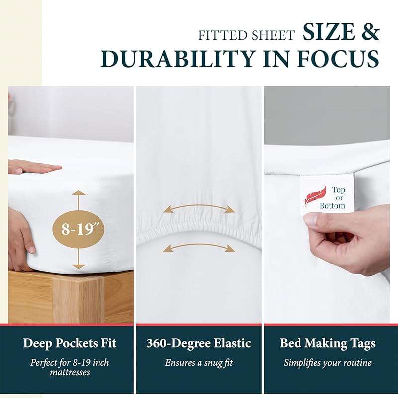 Ashton Sheets Egyptian Cotton Queen Sheets Set - Luxury 1500 Series 100% Egyptian Cotton High Thread Count Sheet (4 PC, White), Soft, Cooling, Sateen, 17" Deep Pocket Sheet Set Prestige Collection - Image 4