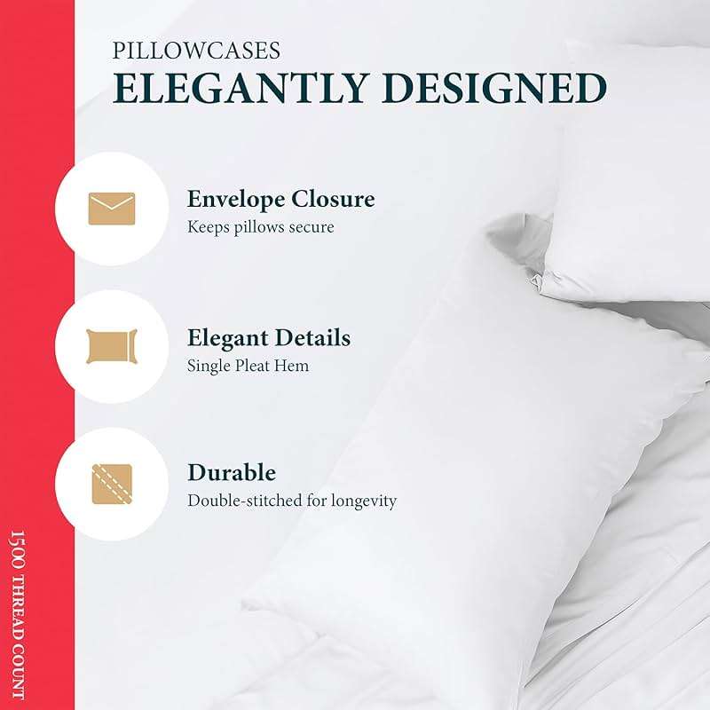 Ashton Sheets Egyptian Cotton Queen Sheets Set - Luxury 1500 Series 100% Egyptian Cotton High Thread Count Sheet (4 PC, White), Soft, Cooling, Sateen, 17" Deep Pocket Sheet Set Prestige Collection - Image 5