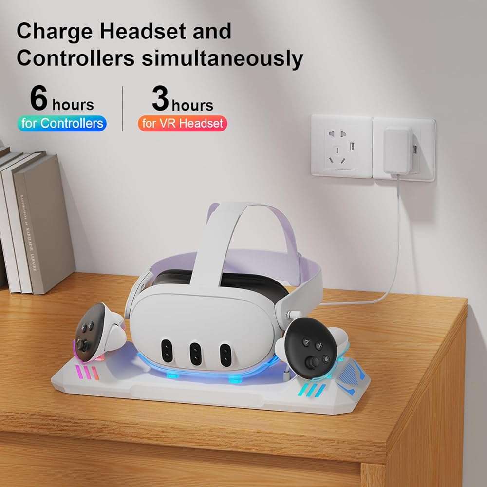 Charging Dock for Meta Quest 3S/Quest 3, Magnetic Charging Station for Oculus Quest 3 VR Headset & Controllers, with 2 Rechargeable 2100mAh Batteries, USB-C Charger and Cable, Supports LED Indicator - Image 2