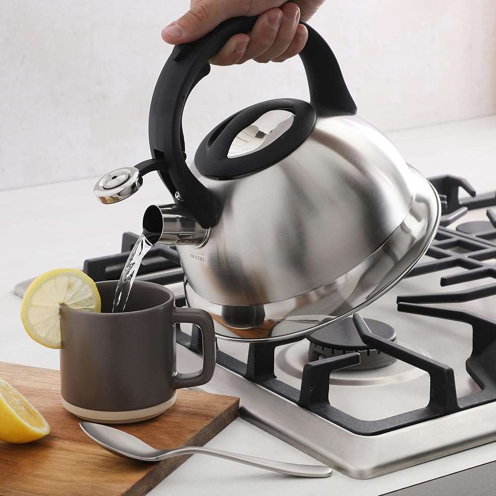 Mr. Coffee Hartbay 2.4 Quart Whistling Tea Kettle, Large Stainless Steel Stovetop Kettle, Durable Fast-Boil Tea Pot - Image 2