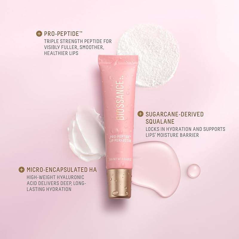 Biossance Pro-Peptide Lip Perfector – Triple-Treat Vegan Lip Balm – Deeply Hydrating with Pro-Peptides & Hyaluronic Acid – Enhances Natural Lip Color – Silky, Glossy Finish - Image 4