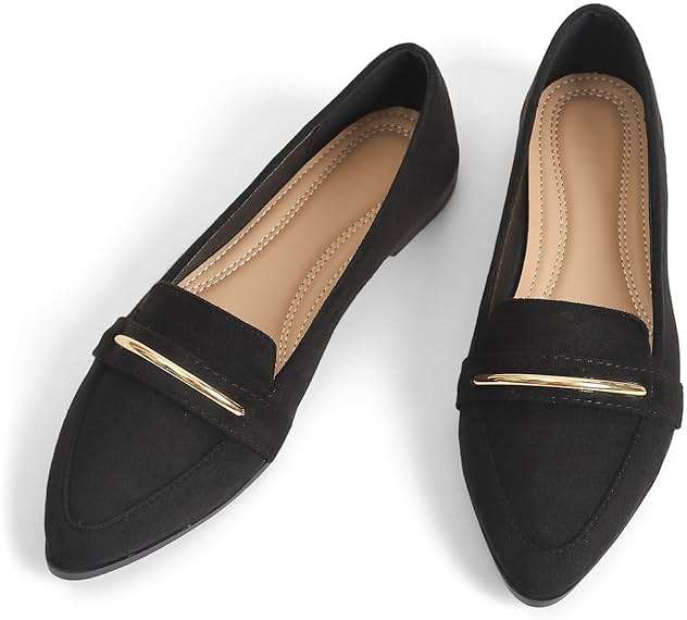 qibusleen Comfortable Leather Suede Slip On Loafer Flats for Women Casual Work Flat Shoes Women's Pointed Toe Penny Loafers Office Driving Ballet Flats - Image 1