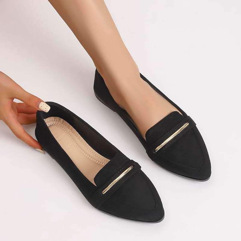 qibusleen Comfortable Leather Suede Slip On Loafer Flats for Women Casual Work Flat Shoes Women's Pointed Toe Penny Loafers Office Driving Ballet Flats - Image 2