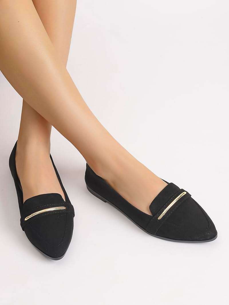qibusleen Comfortable Leather Suede Slip On Loafer Flats for Women Casual Work Flat Shoes Women's Pointed Toe Penny Loafers Office Driving Ballet Flats - Image 3