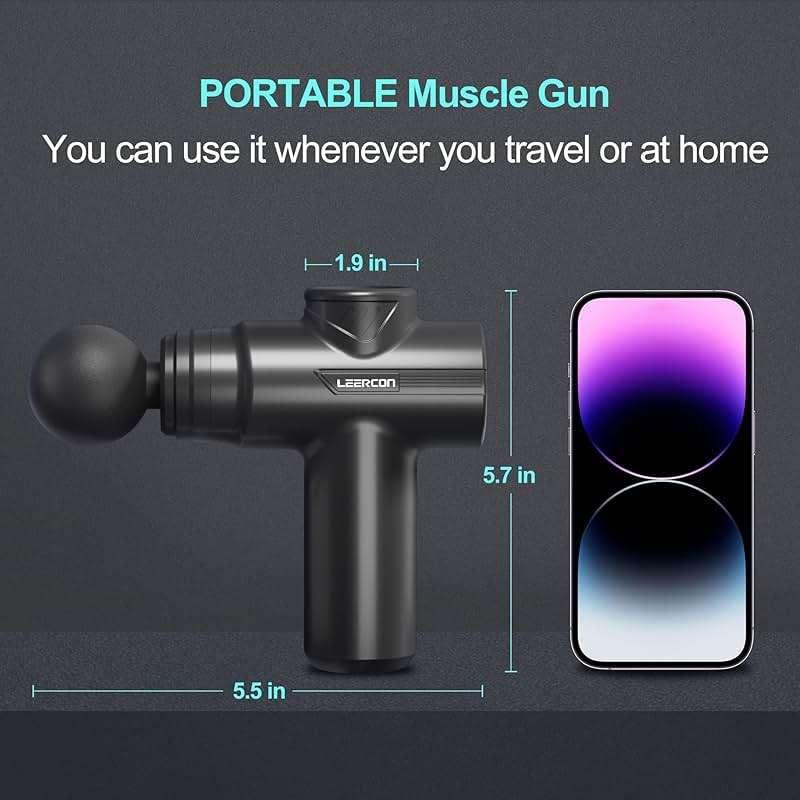 LEERCON Mini Massage Gun for Deep Tissue Pain Relief, Handheld Portable Percussion Muscle Massager with 6 Speeds & 4 Heads, Fascial Gun for Gym, Office & Travel - Gift for Dad, Mom, Athletes - Image 2