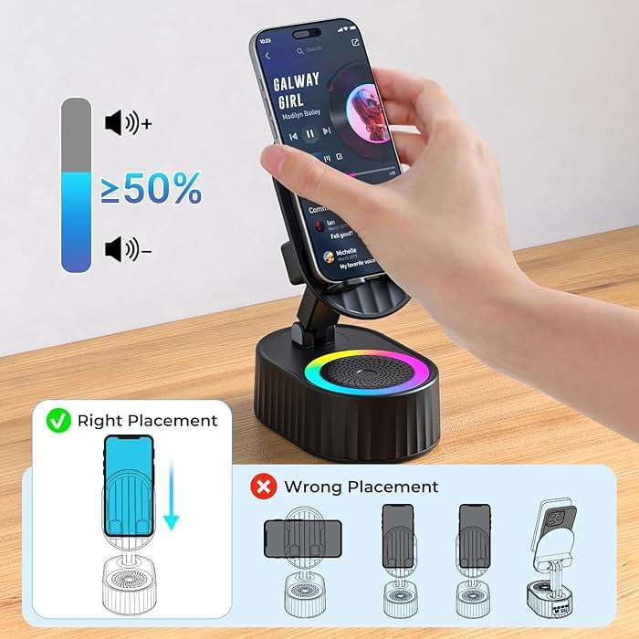AKLLCCR Wireless Induction Audio Bluetooth Speaker 5in1 Phone Holder Emergency Rechargeable (3000mAh) with Colorful Ambient Light 300° Foldable for Tablet iPhone Android, Gifts for Men Women (Black) - Image 7