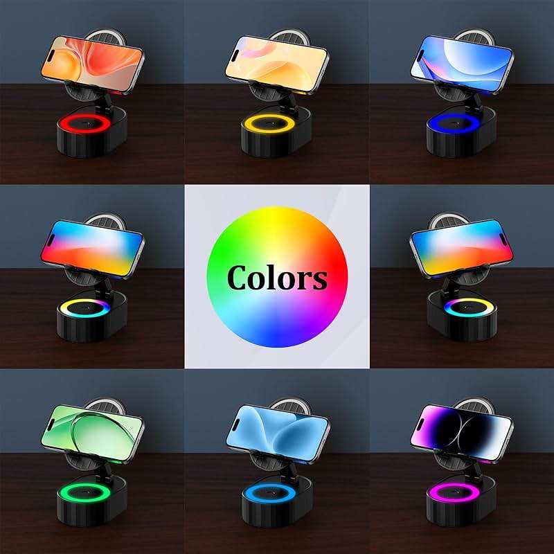 AKLLCCR Wireless Induction Audio Bluetooth Speaker 5in1 Phone Holder Emergency Rechargeable (3000mAh) with Colorful Ambient Light 300° Foldable for Tablet iPhone Android, Gifts for Men Women (Black) - Image 9