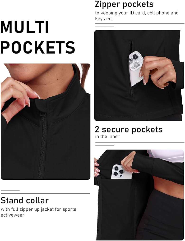 MoFiz Women's Full Zip Hiking Shirt Lightweight UPF 50+ Sun Protection Running Jacket Long Sleeve Sports Outdoor Top Pocket - Image 4