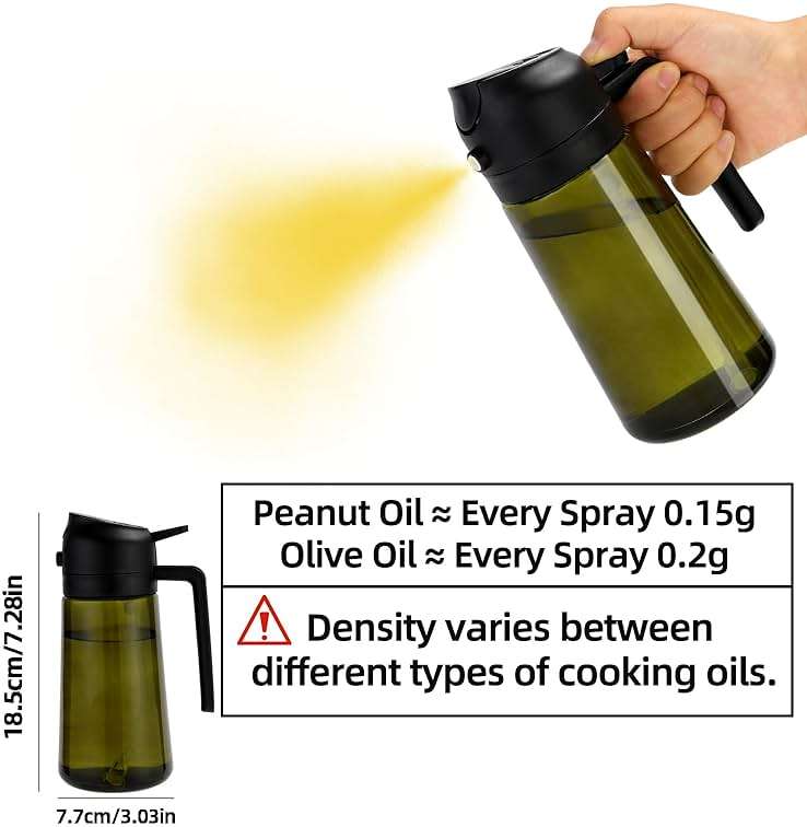 Aovdy Olive Oil Sprayer for Cooking, 2 In 1 Glass Oil Dispenser 16oz- 470ml Premium Spray Bottle for Kitchen Gadgets and Air Fryer Accessories, Salad, BBQ - Dark Green - Image 2