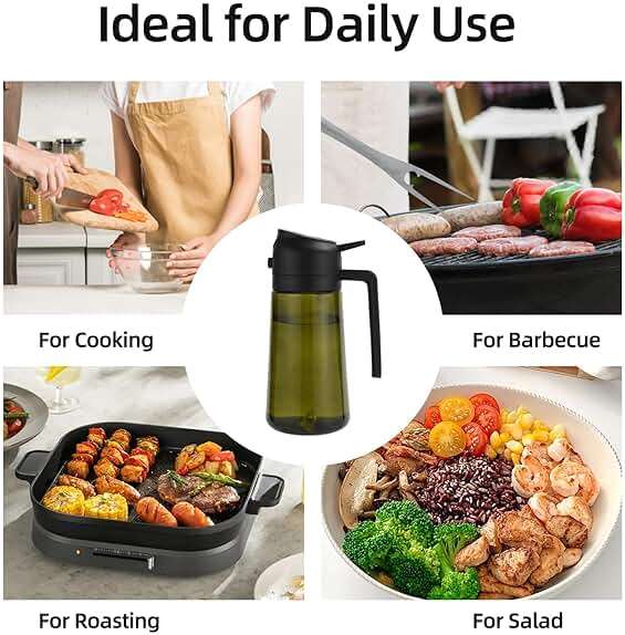 Aovdy Olive Oil Sprayer for Cooking, 2 In 1 Glass Oil Dispenser 16oz- 470ml Premium Spray Bottle for Kitchen Gadgets and Air Fryer Accessories, Salad, BBQ - Dark Green - Image 4