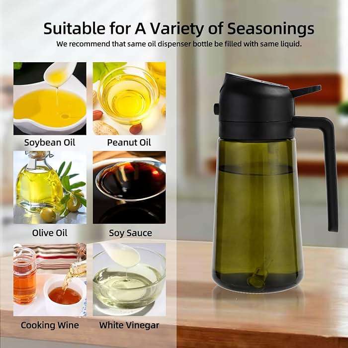 Aovdy Olive Oil Sprayer for Cooking, 2 In 1 Glass Oil Dispenser 16oz- 470ml Premium Spray Bottle for Kitchen Gadgets and Air Fryer Accessories, Salad, BBQ - Dark Green - Image 5