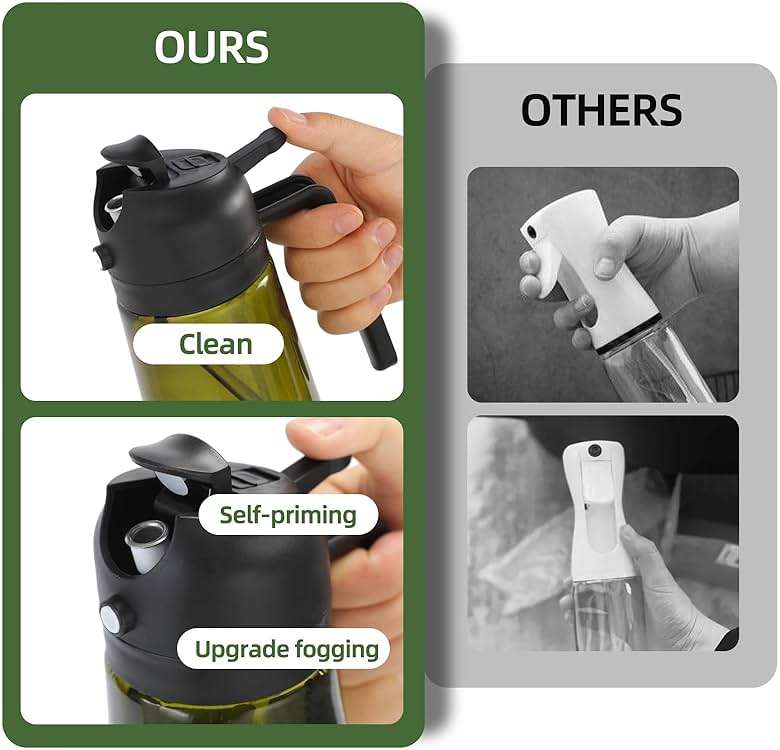 Aovdy Olive Oil Sprayer for Cooking, 2 In 1 Glass Oil Dispenser 16oz- 470ml Premium Spray Bottle for Kitchen Gadgets and Air Fryer Accessories, Salad, BBQ - Dark Green - Image 6