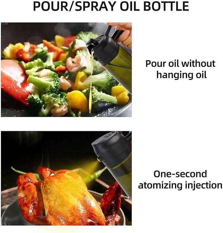 Aovdy Olive Oil Sprayer for Cooking, 2 In 1 Glass Oil Dispenser 16oz- 470ml Premium Spray Bottle for Kitchen Gadgets and Air Fryer Accessories, Salad, BBQ - Dark Green - Image 7