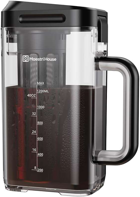 Maestri House Compact Cold Brew Coffee Maker, 40oz Iced Tea and Coffee Maker Brewer Space Saving Tritan Pitcher, 350 Mesh Filter, 100% Leak-Proof - Image 2